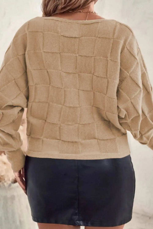 Plus Size Plaid Round Neck Sweater - Trendsi - Flyclothing LLC