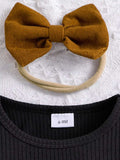 Children's Ribbed Top and Bow Skirt Set with Headband - Trendsi - Flyclothing LLC