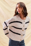 SO ME Stripe Soft Touch Button Cozy Sweater Cardigan - Trendsi - Flyclothing LLC