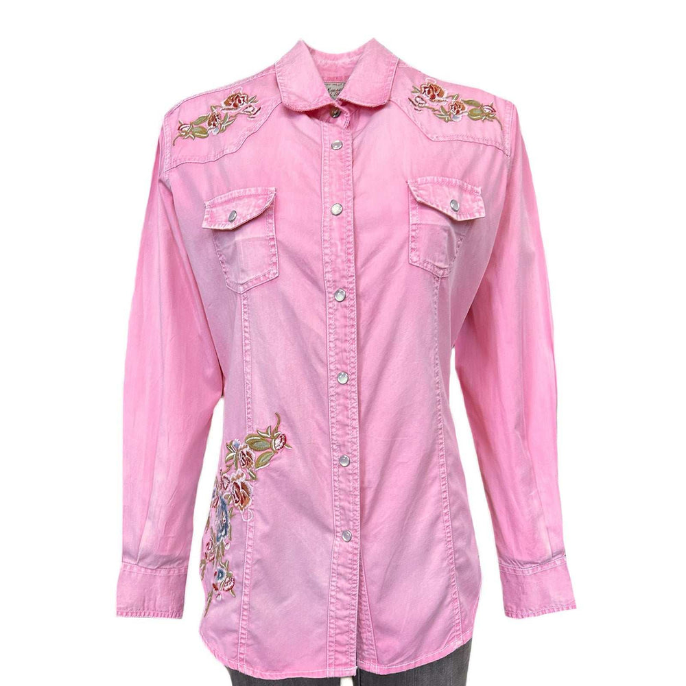 Rockmount Ranch Ware Women's Pink Denim Floral Embroidered Western Shirt - Rockmount Clothing - Flyclothing LLC