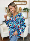 Double Take Full Size Printed Balloon Sleeve Blouse - Trendsi - Flyclothing LLC