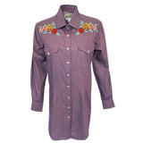 Rockmount Ranch Ware Women's Denim Lavender Western Dress with Floral Embroidery - Rockmount Clothing - Flyclothing LLC