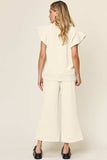 Double Take Texture Ruffle Short Sleeve Top and Drawstring Wide Leg Pants Set - Trendsi - Flyclothing LLC