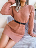 Round Neck Long Sleeve Mini Sweater Dress - Trendsi - Flyclothing LLC