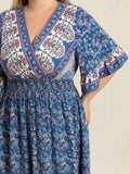 Plus Size Printed Surplice Half Sleeve Dress - Trendsi - Flyclothing LLC