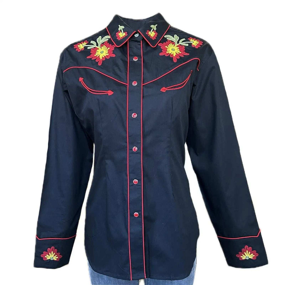 Rockmont Clothing Women's Black Vintage Floral Embroidered Western Shirt - Rockmount Clothing - Flyclothing LLC