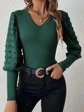 Swiss Dot V-Neck Long Sleeve Top - Trendsi - Flyclothing LLC
