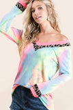 BiBi Tie Dye Terry V-Neck Top - Trendsi - Flyclothing LLC