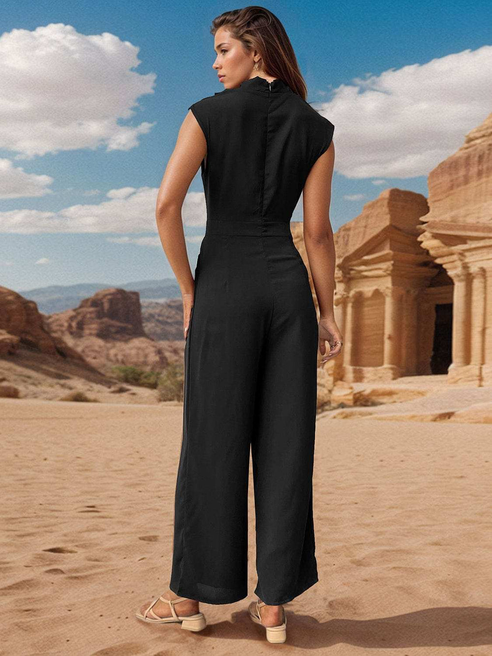 Ruched Mock Neck Sleeveless Jumpsuit - Trendsi - Flyclothing LLC