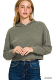 Zenana Drop Shoulder Ribbed Crop Hoodie - Trendsi - Flyclothing LLC