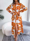 Tied Button Up Long Sleeve Dress - Trendsi - Flyclothing LLC