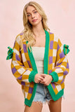 BiBi Mardigras Checker Board Front Open Cardigan - Trendsi - Flyclothing LLC