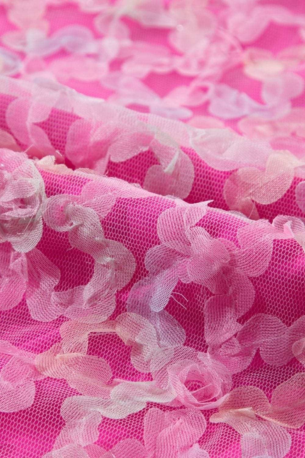 Bonbon Flowery Mesh Short Puff Sleeve Blouse - Trendsi - Flyclothing LLC