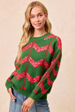 BiBi Christmas Theme Chevron Sequins Detail Sweater - Trendsi - Flyclothing LLC