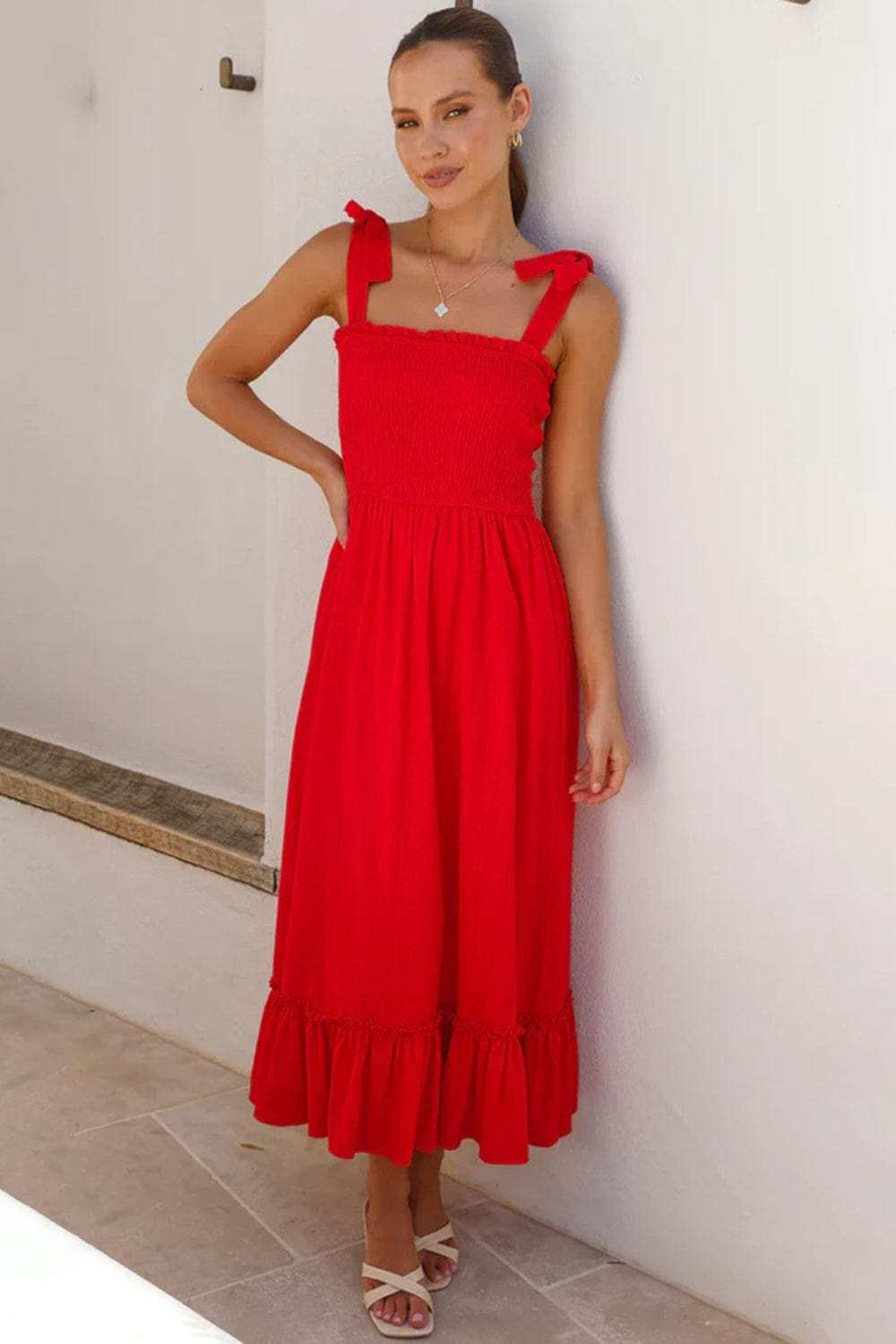 Ruffled Smocked Ruffle Hem Sleeveless Dress - Trendsi - Flyclothing LLC