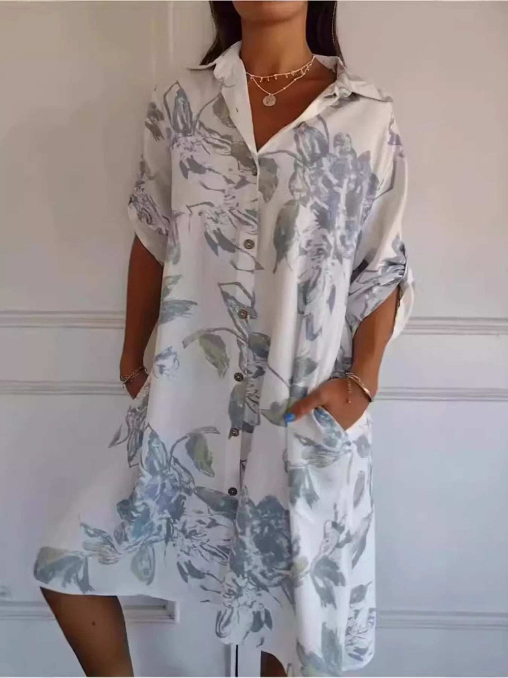 Full Size Floral Print Button-Up Shirt Dress Plus Size - Trendsi - Flyclothing LLC