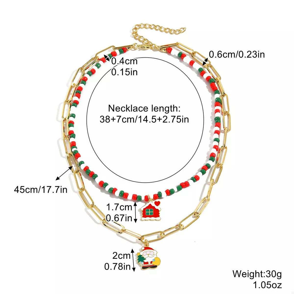 Christmas Double-Layer Necklace with Colorful Beads and Pendant - Trendsi - Flyclothing LLC