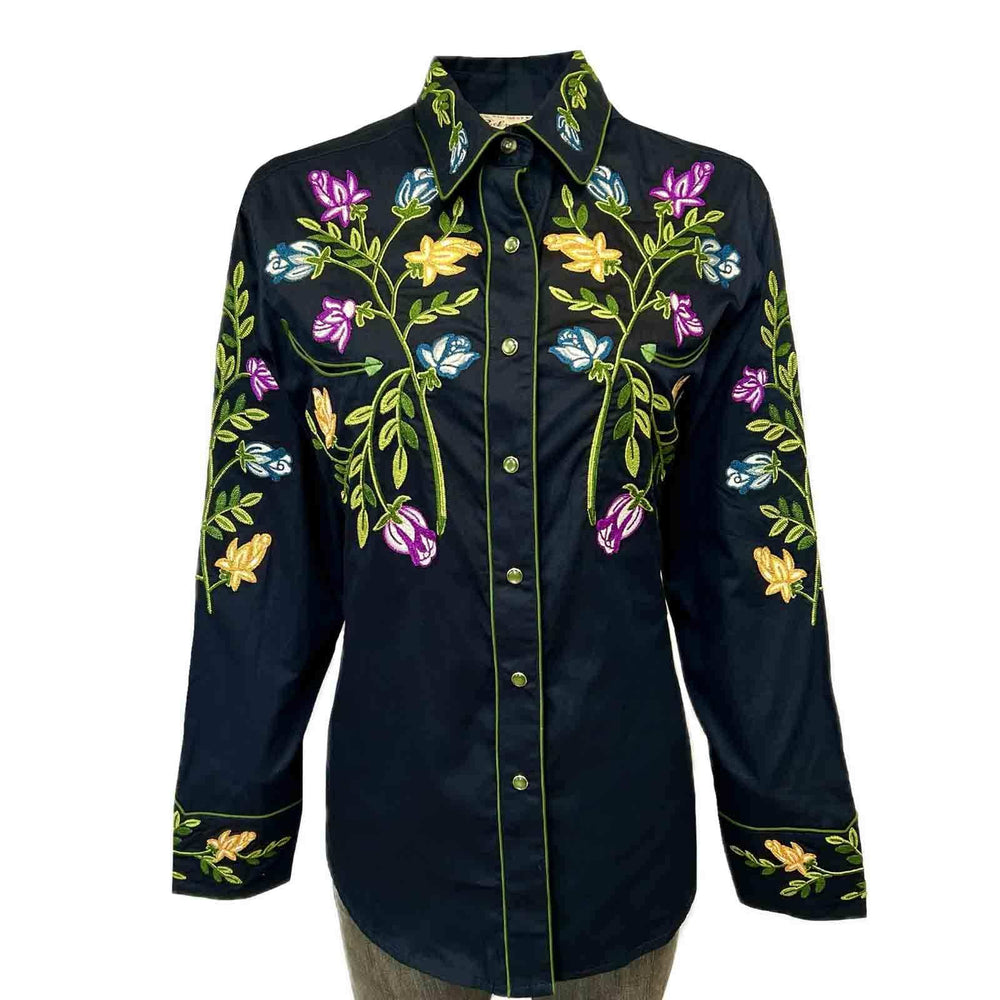 Rockmount Clothing Women's Vintage Navy Floral Embroidered Western Shirt - Rockmount Clothing - Flyclothing LLC