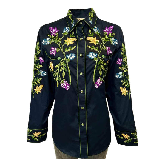 Rockmount Clothing Women's Vintage Navy Floral Embroidered Western Shirt - Rockmount Clothing - Flyclothing LLC