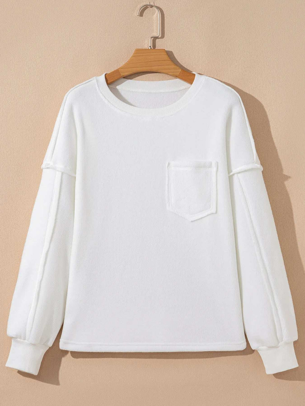 Exposed Seam Chest Pocket Knit Pullover Sweatshirt - Trendsi - Flyclothing LLC