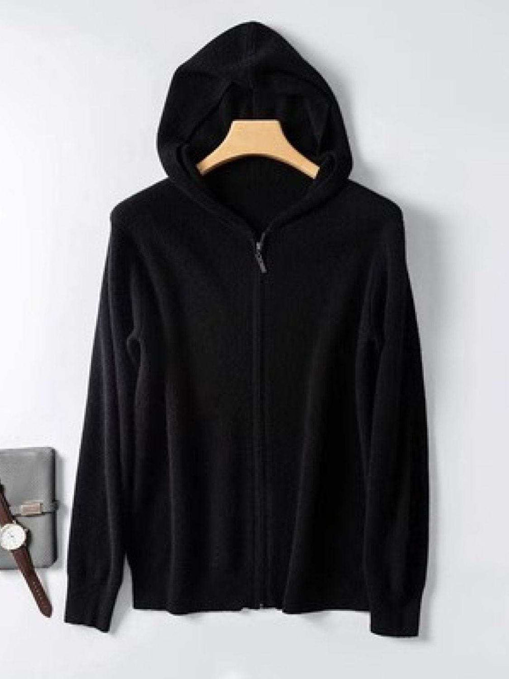 Men's Plus Size Zip Up Long Sleeve Hooded Cardigan - Trendsi - Flyclothing LLC