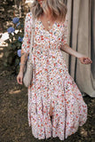 Boho Half Sleeve Floral V Neck Maxi Dress - Trendsi - Flyclothing LLC