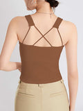 Crisscross Scoop Neck Wide Strap Cropped Tank with Chest Pads - Trendsi - Flyclothing LLC