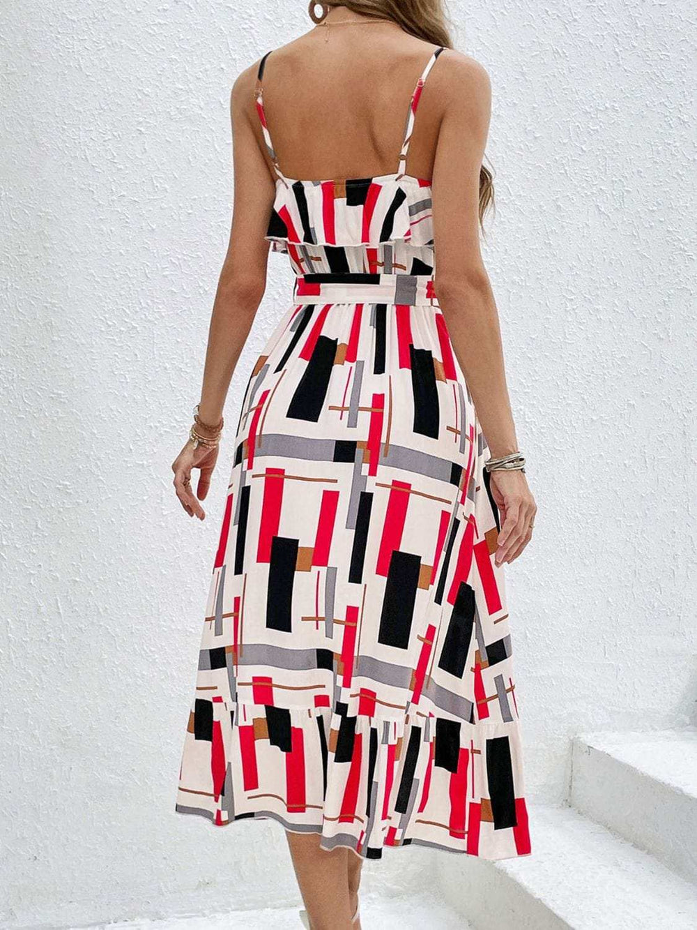 Ruffled Printed Tie Waist Midi Dress - Trendsi - Flyclothing LLC