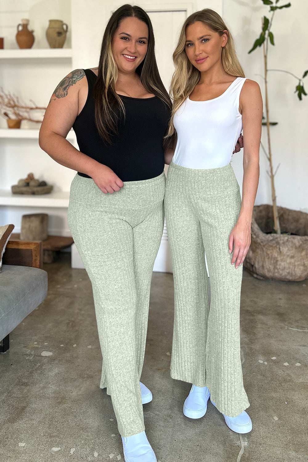 Ribbed High Waist Flare Pants - Trendsi - Flyclothing LLC