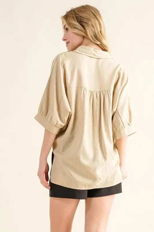And The Why Oversized Linen Button Down Shirts Top - Trendsi - Flyclothing LLC