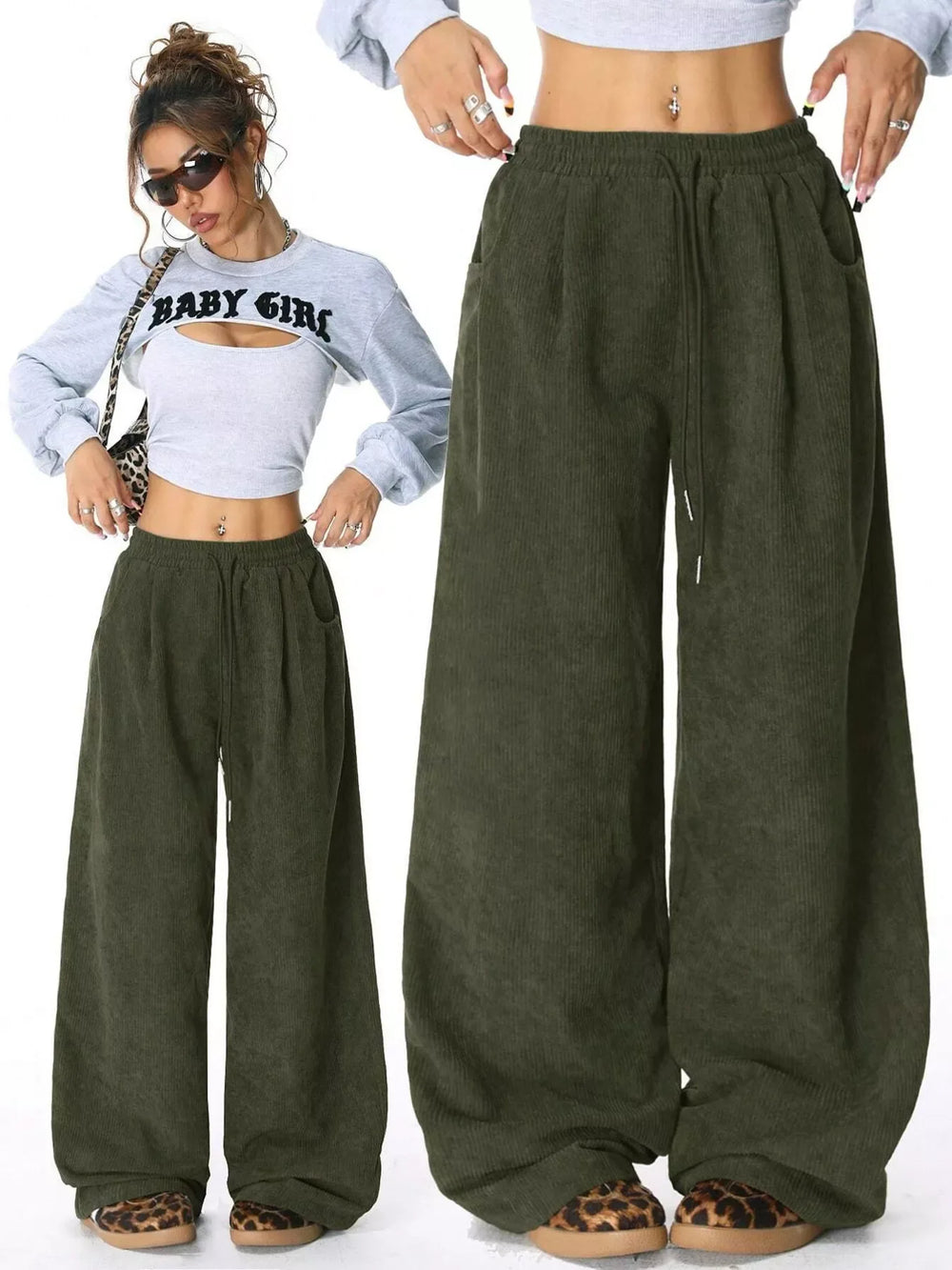Casual Corduroy Wide Leg Pants - Trendsi - Flyclothing LLC