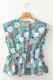 Floral Print Bow Applique Slit Sleeveless Peplum Blouse - Trendsi - Flyclothing LLC