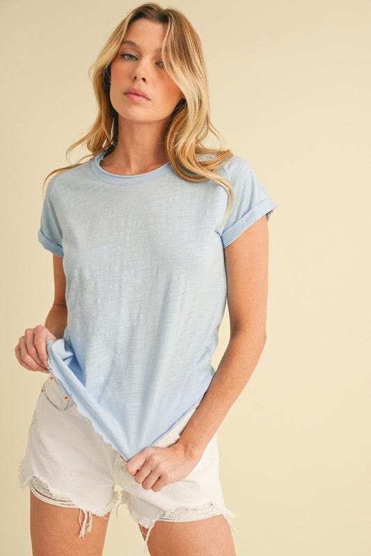 Aemi + Co Lettuce Edge Round Neck Short Sleeve T-Shirt - Trendsi - Flyclothing LLC