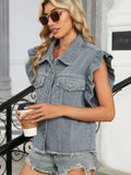 Raw Hem Cap Sleeve Denim Jacket - Trendsi - Flyclothing LLC