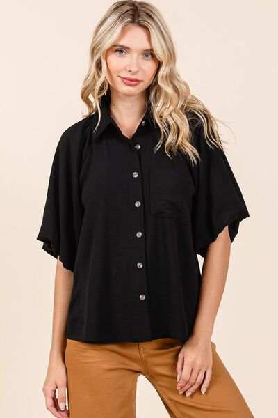 Mittoshop Airflow Short Bubble Sleeve Button Down Shirt - Trendsi - Flyclothing LLC