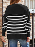 Striped Round Neck Long Sleeve Sweatshirt - Trendsi - Flyclothing LLC