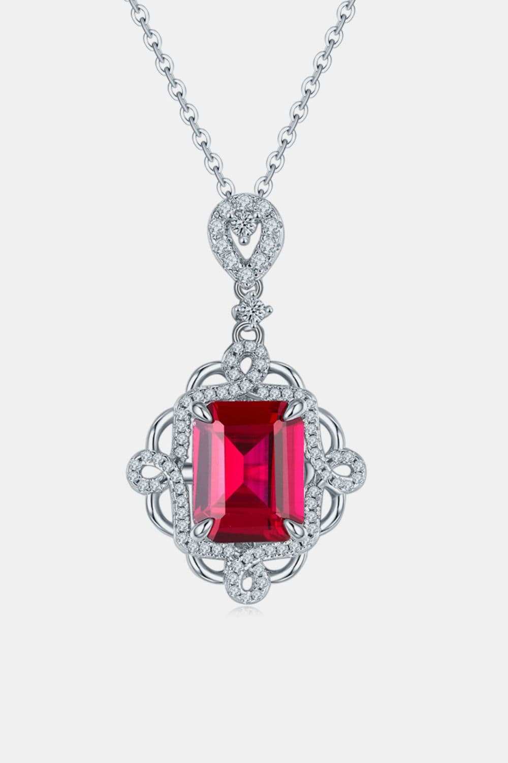 925 Sterling Silver Ruby Pendant Necklace - Trendsi - Flyclothing LLC