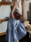 Tiered Button-Fly Denim Skirt - Trendsi - Flyclothing LLC