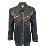 Rockmount Ranch Ware Womenâs Grey Floral Bouquet Embroidered Western Shirt - Rockmount Clothing - Flyclothing LLC