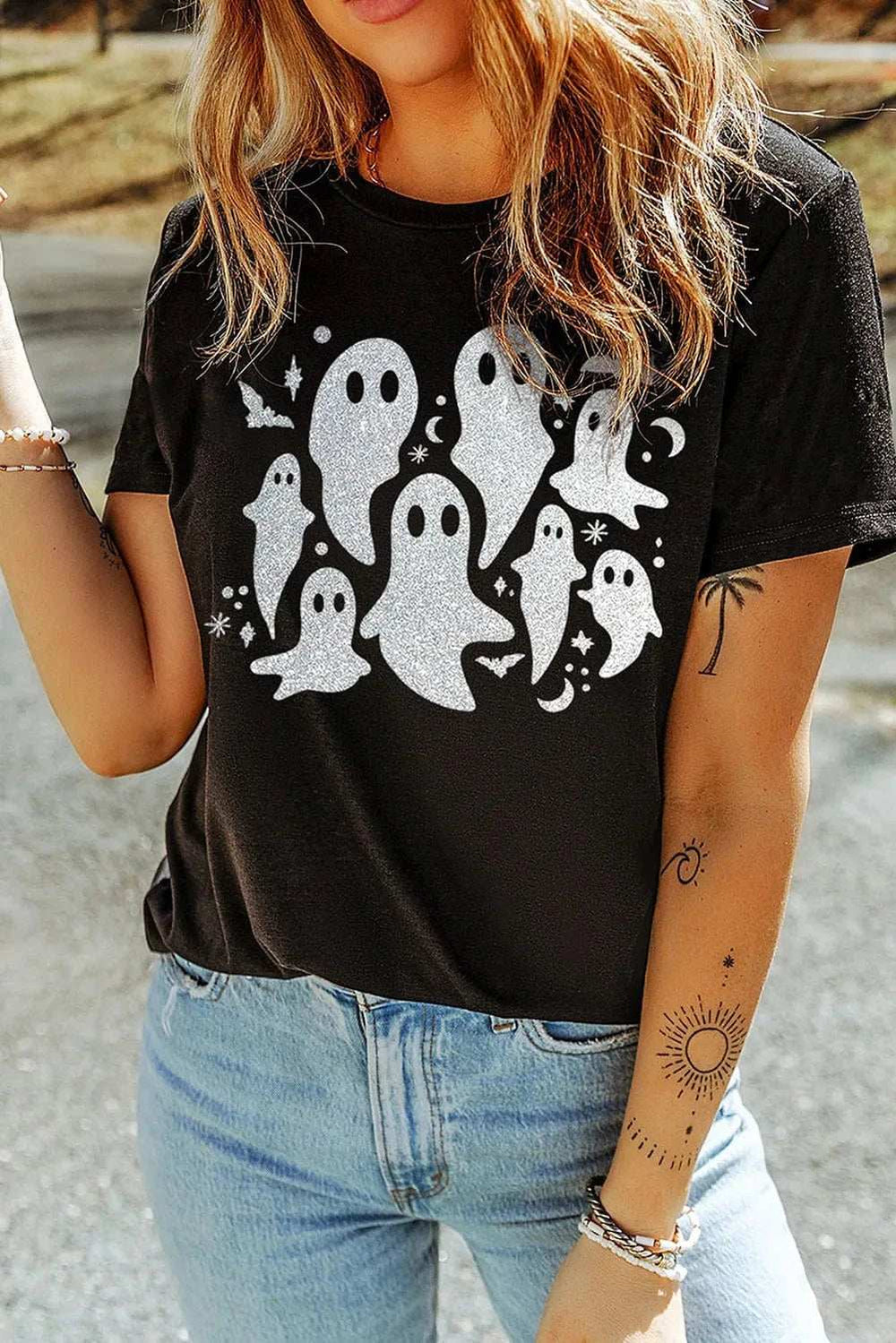 Full Size Ghost Round Neck Short Sleeve T-Shirt - Trendsi - Flyclothing LLC