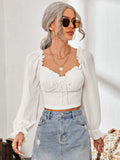 Mesh Sweetheart Neck Flounce Sleeve Top - Trendsi - Flyclothing LLC