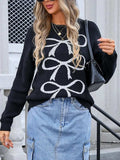 Bow Graphic Round Neck Long Sleeve Sweater - Trendsi - Flyclothing LLC