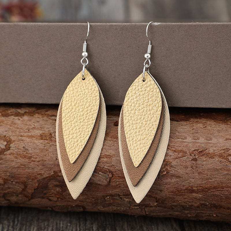 PU Leather Leaf Shape Earrings - Trendsi - Flyclothing LLC