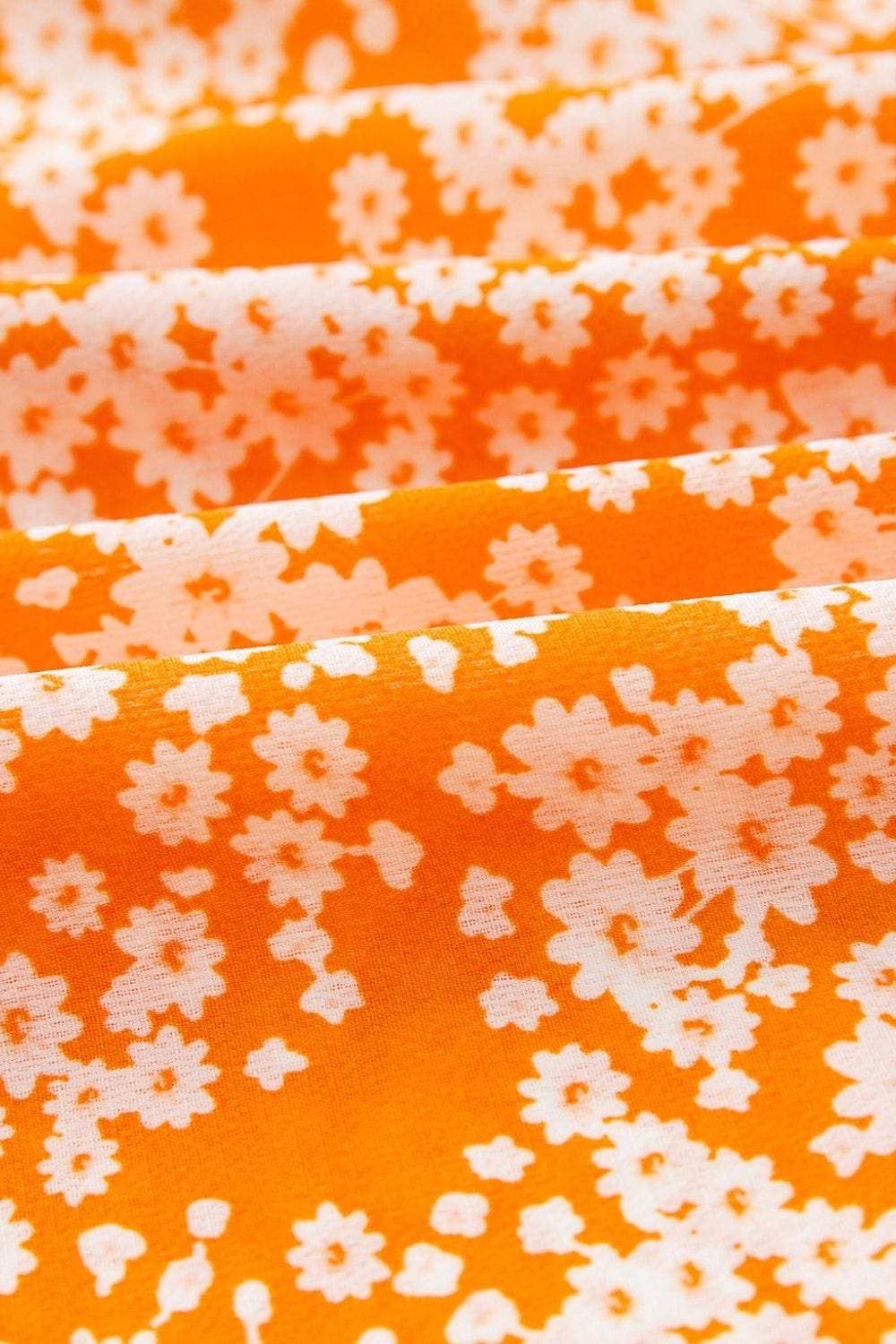 Floral Print Smocked V Neck Wide Sleeve Maxi Dress - Trendsi - Flyclothing LLC