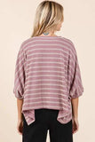 Mittoshop Texture Striped Print Round Neck Dolman Sleeve Top - Trendsi - Flyclothing LLC