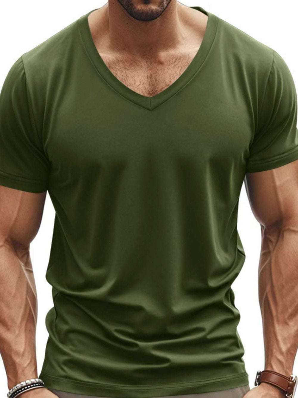 Men's Full Size V-Neck Short Sleeve T-Shirt Plus Size - Trendsi - Flyclothing LLC