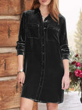 High-Low Button Up Long Sleeve Knee Length Dress - Trendsi - Flyclothing LLC