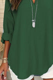 Solid Color Notched Long Sleeve Blouse - Trendsi - Flyclothing LLC