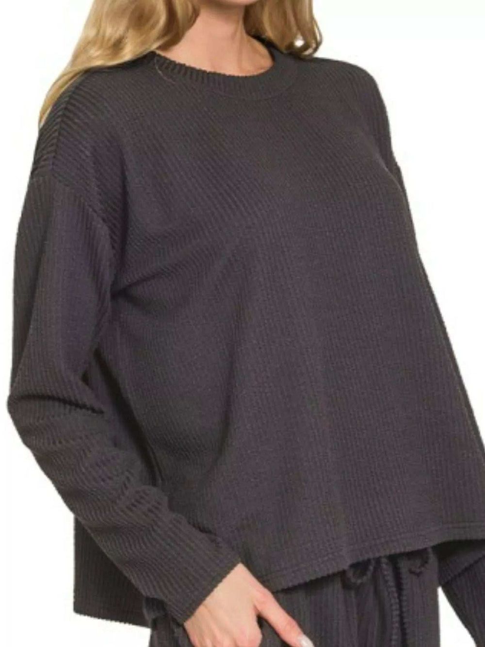Zenana Corded Rib Long Sleeve Tee and Shorts Set - Trendsi - Flyclothing LLC