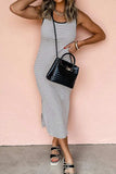 Stripe Crisscross Side Slits Slim Fit Sleeveless Midi Dress - Trendsi - Flyclothing LLC
